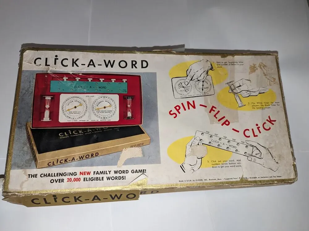 Vintage 1961 Click A Word  Board Game Clicker Inc. Rare Word Game Collectible